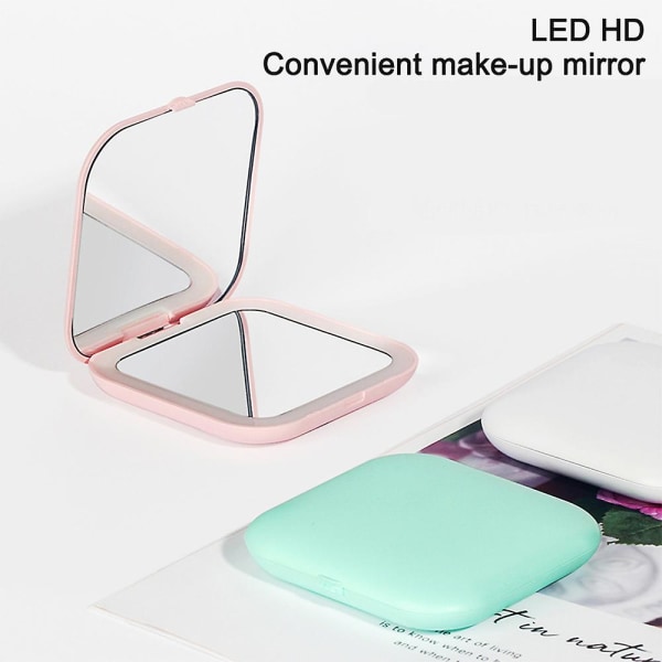 Led Makeup Spejl Med 5x Forstørrelse, Fyld Lys Dobbeltsidet Folde Spejl green
