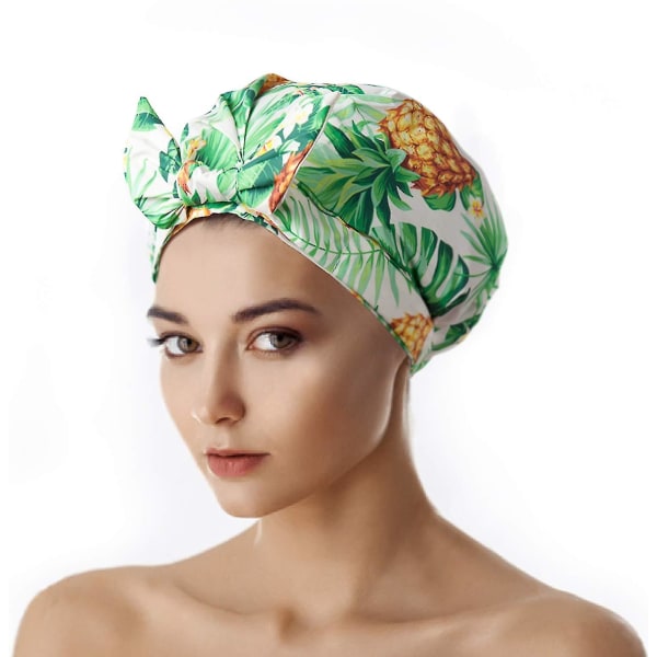 Lyxig cap för kvinnor, vattentäta badmössor med bowknot, återanvändbar duschpresent Pineapple Leaves