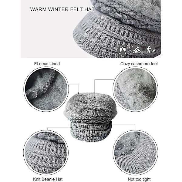 Damer Vinter Hat Beret Vinter Hat Til Kvinder Strikket Hat Cabbie Cap Visor Beret Gave
