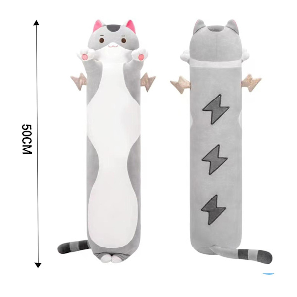 Mewaii Lang Katt Plysjleketøy Kawaii Kroppspute Myk Komfortabel Hudvennlig Plysjdukke For Voksne Barn Gutter Og Jenter 50cm Gray