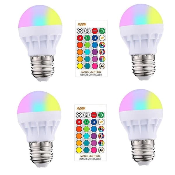 4 stk. E27 Smart Control Lampe LED RGBW Justerbar