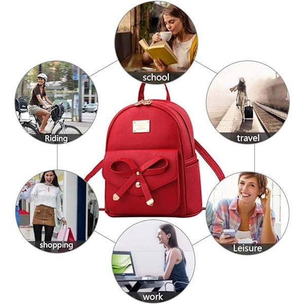 Kvinnors Ryggsäck Mini Ryggsäckar Flickor Rosett PU Läder Ryggsäck Handväska Söta Axelväskor Ryggsäck för Damer Liten Ryggsäck Tonåringar red