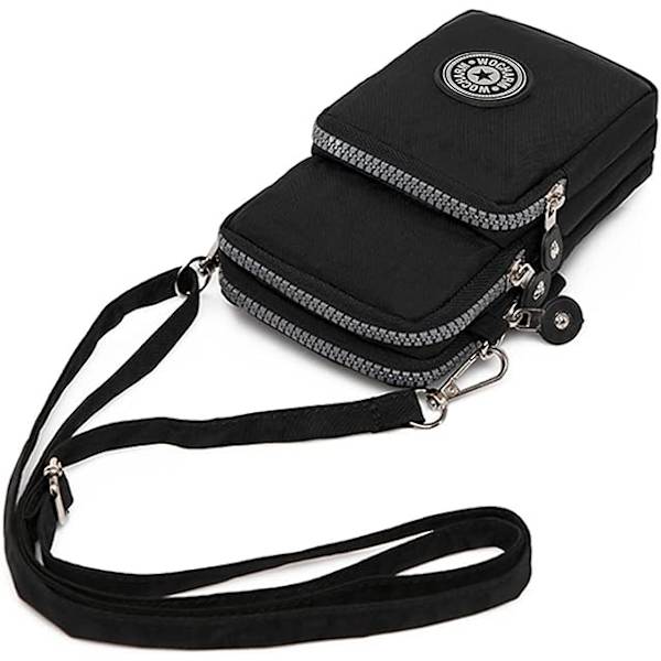 Dam flickor nylon design liten crossbody axelväska handledsväska handväskor(svart)