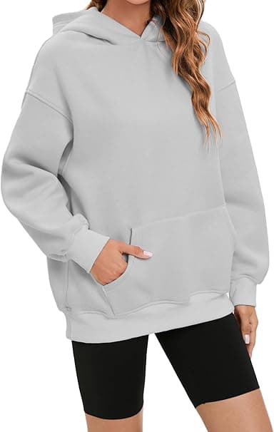 Dame Oversized Hettegensere Pullover Langermet Genser Høst Vinter Termisk Fleece Topper med Lommer