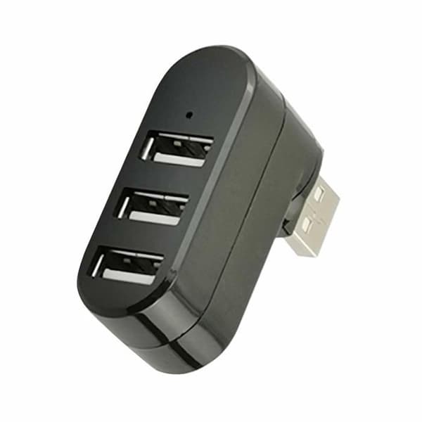 USB-portdeler, kompakt bærbar 3-ports roterende USB-hub, USB-dockingstation, sort