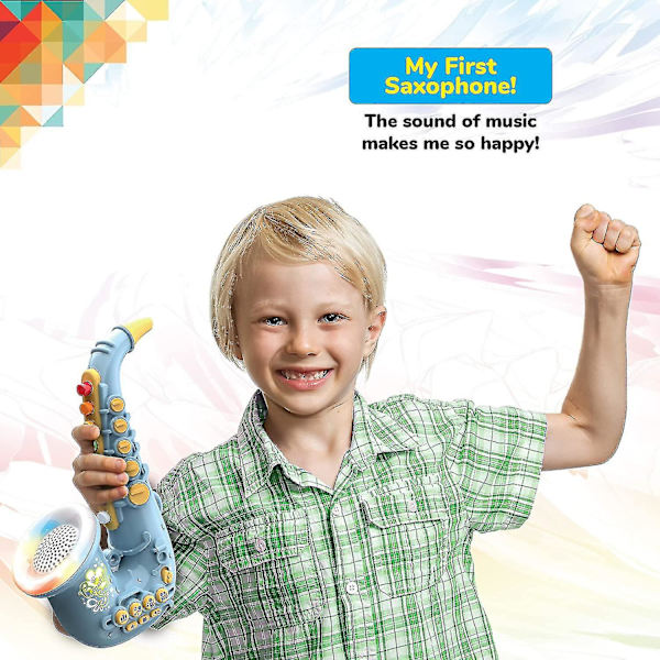 Legetøjssaxofon - Lærende børnesaxofon til musikøvelse - Interaktive musikinstrumenter til børn - Musiksimulation - Mini-saxofon med dynamiske L_fs Blue