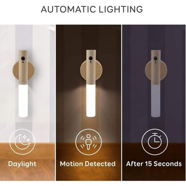 Sett med 2 LED nattlys med bevegelsessensor – USB oppladbart – Magnetisk installasjon – For trapper og skap