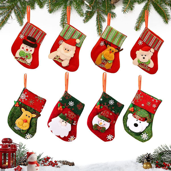 Set med 8 Personliga Julstrumpor, Hängande Julstrumpor, Mini 3D Julstrumpor, Julstrumpa Presentpåse, För Juldekoration, Fi
