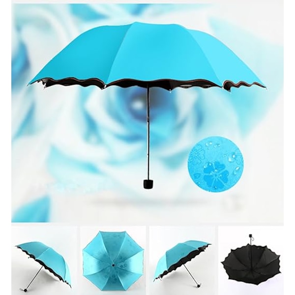 Solparasoll Kvinner Anti-UV Parasol Kvinner Sammenleggbar Parasol Vanntett Anti-UV Solparasoll Blomst Magi Lett 8 Beins Parasoll blue