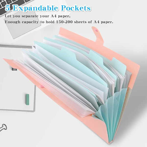 Expanderbar mapp, A4-brevpappersfickor Dragspelsdokumentväska Organizer Plånböcker Filer Mappar med spänneslås för skola kontor, 5 fickor 4pcs