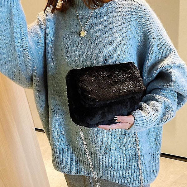 Fashion All-match En-skulder Messenger Kæde Sød Plys Lille Taske black