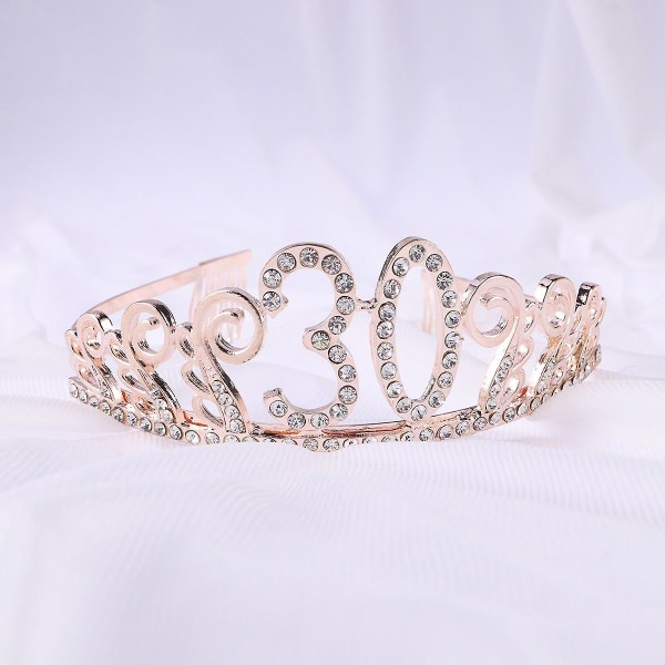 30-årsjubileumskrone Tiara Tiara med Rhinestone Crystal Comb (rose gull)