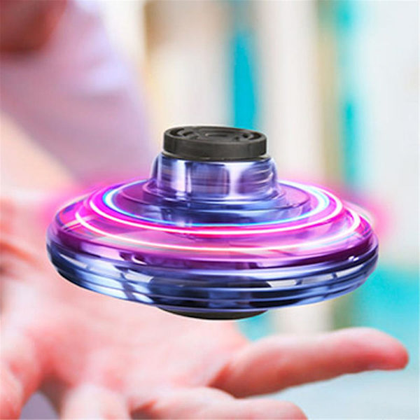 Hauskat ja viileät LED-valolelut lapsille, käsikäyttöiset UFO-lennokit, mini lentävä pallo, leijuva bumerangi Fidget Spinner, loistavat lahjat pojille ja tytöille Black