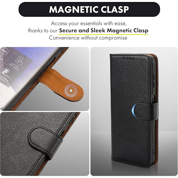 Samsung A15 Mobilskal - Läderfodral med [RFID-blockering], Stöttåligt [Ställ] för Samsung Galaxy A15 5G Elegant Black