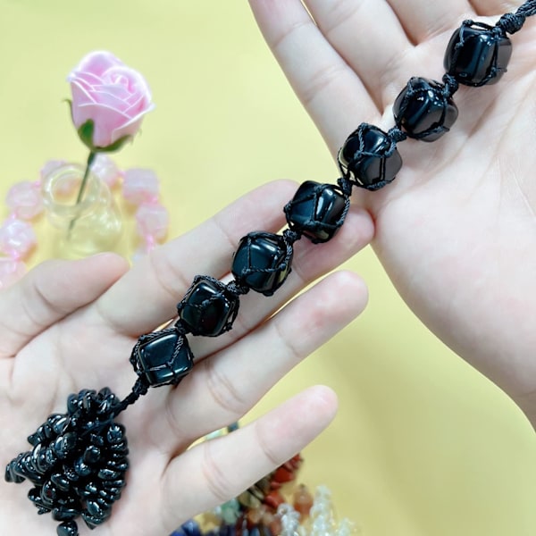 Krystal Hængende Helbredende Krystaller Ædelsten Dekoration Tumbled Stones Bil Bakspejl Væg Hængende Krystaller Reiki Krystal Gaver Black Obsidian