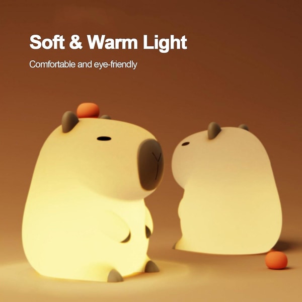 Capybara nattlampor för barnkammare, bärbara USB uppladdningsbara 3d-djurlampor, söt tecknad touchkontroll silikon sänglampa