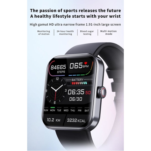 Blodsocker Smart Watch F57l 1,91 tum Body Temperature Fitness Tracker Heart