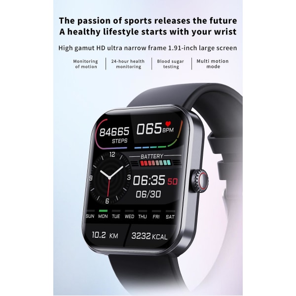 Blodsukker Smart Watch F57l 1,91 Tommer Kropstemperatur Fitness Tracker Hjerte