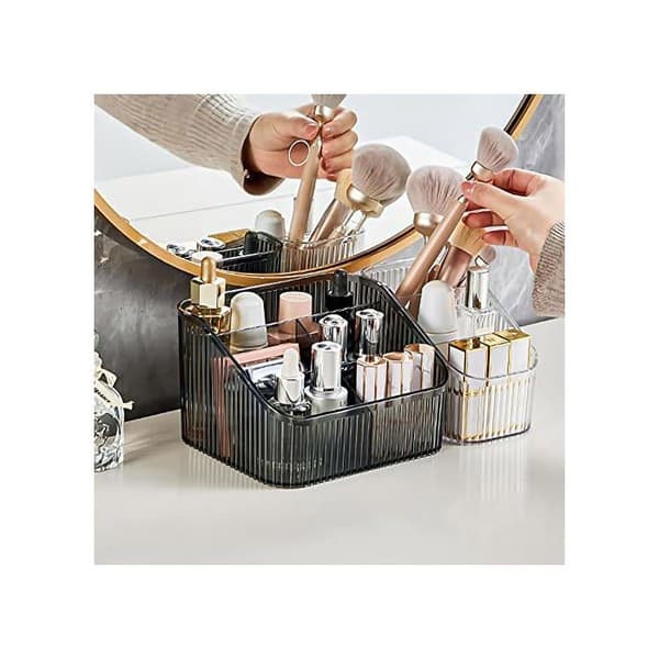 Makeup Organizer med 5 Rum, Akryl Makeupbørsteopbevaring (Sort L)