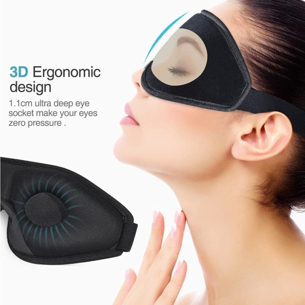 Sömnmask, 3D Comfort Ultra Soft Premium-ögonmask för sömn, Block Out Light Eye Shade Cover, Justerbar rem Silk Foam Ögonmask för ögonbindel