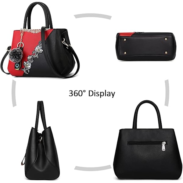 Dame Top-Handle Taske Skuldertaske Pom Pom Dekoration Damer Tote Taske Messenger Taske Rejse Vandtæt PU Læder (Rød A+ Pom Pom Dekoration)