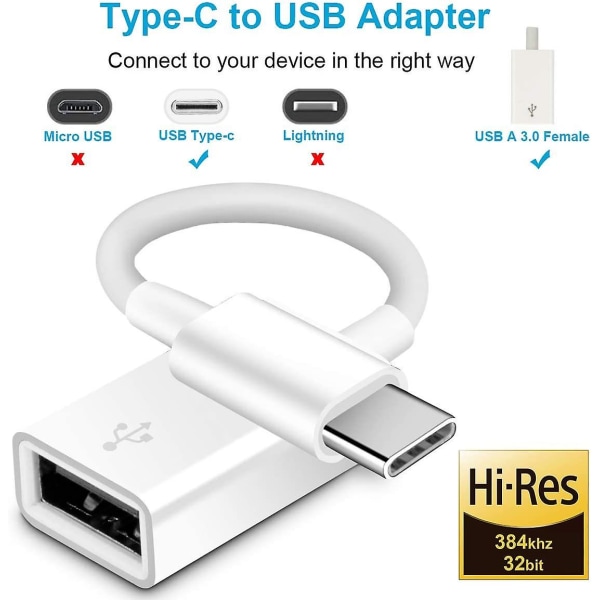 2-pakning USB C til USB 2.0-adapter Type-c OTG-kabel Type C hann til USB A hunn-adapter