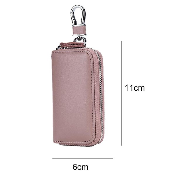 Lädernyckelväska för män med dragkedja bean pink