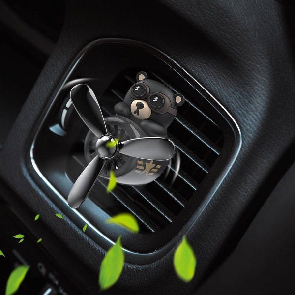 Auton raikastin, Pilot Bear -auton diffuusori pyörivällä potkurivalvimella, ilmanraikastin, aromaterapia, koristeet, auton lisävarusteet Cool Black