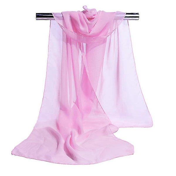 Transparent Chiffon Tørklæde | Tørklæde Dame Brudekjole - Ensfarvet Chiffon Silke Pink 160x50cm