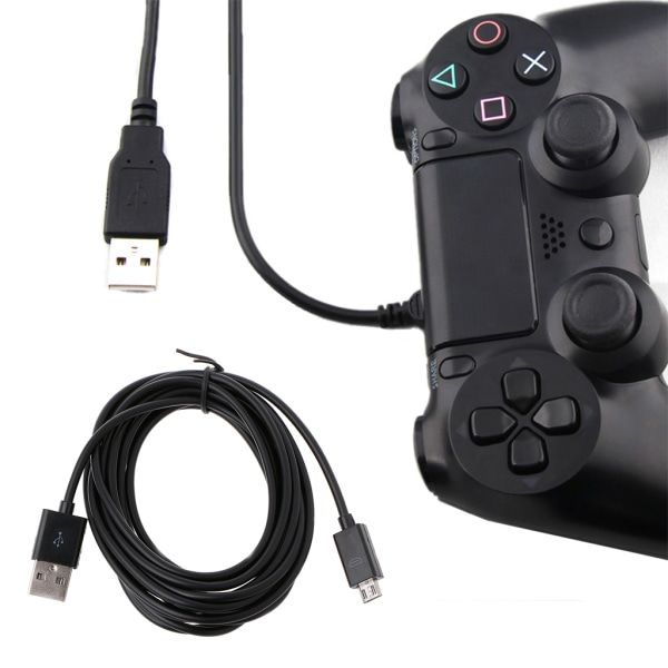 283cm/9.28ft Micro USB-strømkabel til PS4-controller, opladningskabel, sort