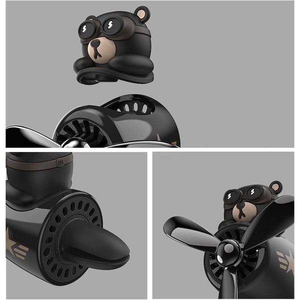 Bil Lufterfrisker, Pilot Bear Bil Diffuser med Roterende Propellventil Lufterfrisker Aromaterapi Ornamenter Bil Tilbehør Cool Black