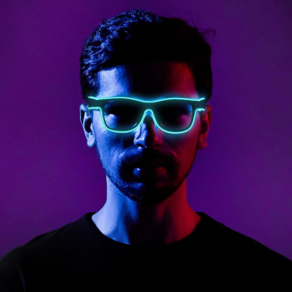 Blå LED-briller med neonlys, LED-solbriller, gløder i mørket, blinkende rave-solbriller, kostymer for barn og voksne, festartikler, rekvisita til mørke fester Blue