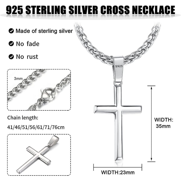 925 sterling silver korshalsband för män kvinnor M rostfritt stål vete korskedja polerad fasad kant krucifix hänge halsband smycken 16-30 Inc. 18 Inches