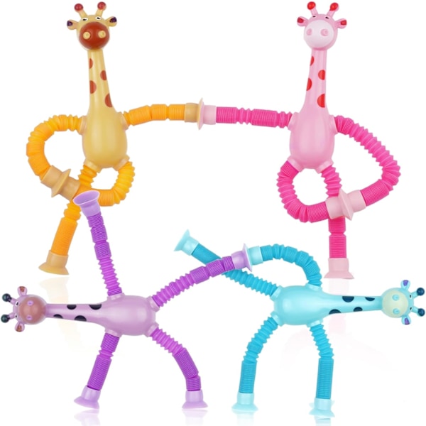 Suction Cup Giraffe Toy, 4 Pieces Novel Kids Suction Cup Toys,Pop Tubes Sensory Toys for Kids, Decompress Educational Sensory Toys for Kids & Adult