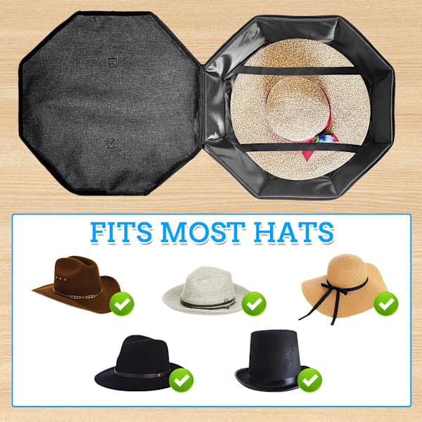 Hatte taske til rejser og opbevaring, foldbar hatte taske cowboy hat organizer til garderobe sort