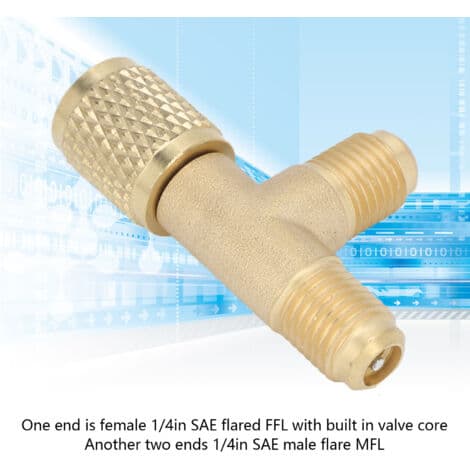 1/4\" SAE snabbkoppling T-adapter – Rostfritt stål – För R22, R12 och R134 system – Solid läckagesäker tätning