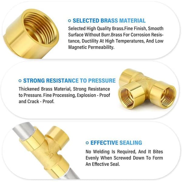 5 stk. messing T-fittings, 3/8\" x 3/8\" x 3/8\" BSP hunrørfittings