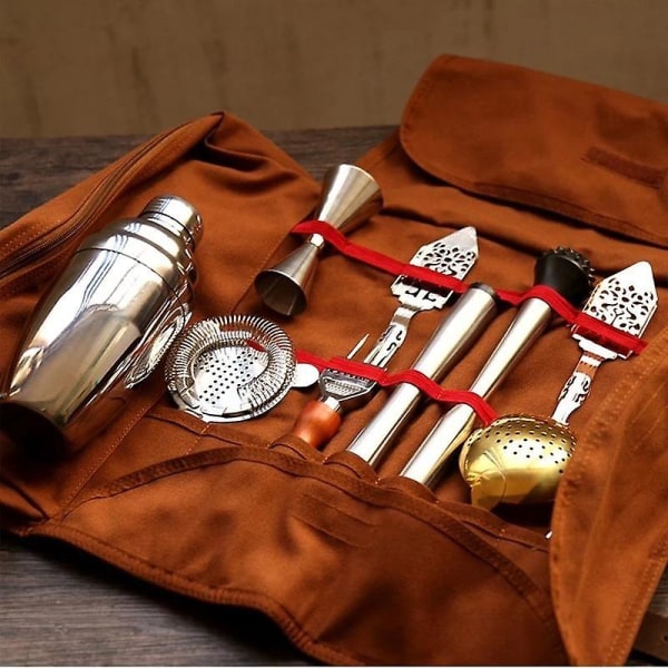 Bar Bartender Bärväska Kreativ Bartender Canvas Toolkit Pack Bar Verktyg Cocktail Shaker Set Förvaringsväska Endast Brown
