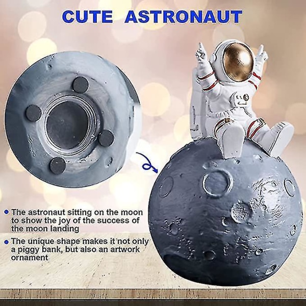 Spargris, astronautleksaker med planetsparbössa i harts, pengaburk för rymddekor, rymdmanspargrisar för pojkar, flickor, vuxna (röd)
