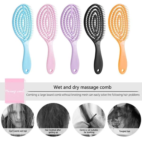 Afslappende Elastisk Massagekam Portable Hul Hårkampe Hårbundsmassagebørste Salonbørste Cirkel