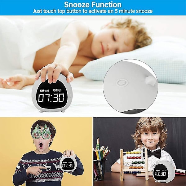 Børnevækkeur, sød digital vækkeur med timer, stemmestyring og snooze-funktion, børnevækkeur gave til drenge og piger soveværelse (hy)