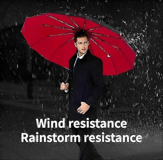 Sort Brolly paraply til mænd, stærk, vindtæt, dobbelt lag, stor paraply, robust, kompakt, automatisk, letvægt