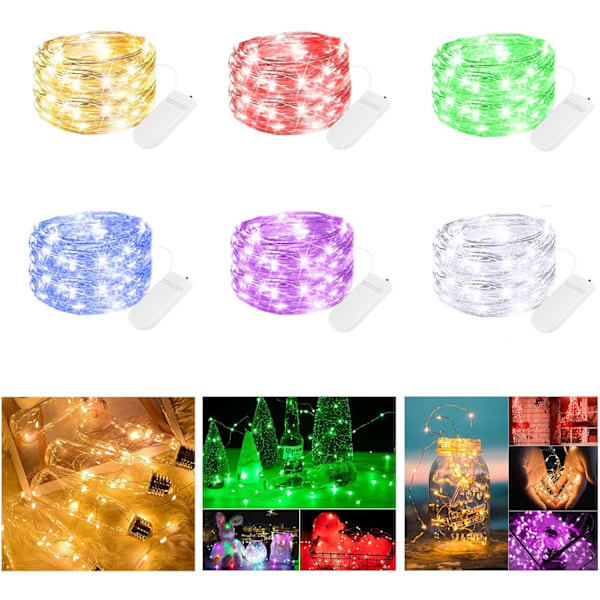 6-pack LED-ljusslingor batteridrivna, 3 m 30 LED koppartrådsbatterislingor, ljusslingor inomhus för sovrum bröllopsburkar flaskdekorationer Multi-colored