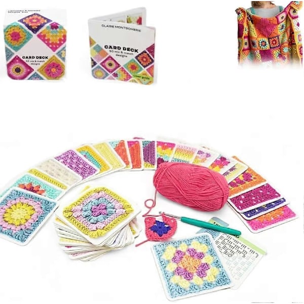 Granny Square-kortlek, 50 Mix & Match-mönsterkort, Stickset för Vuxna, Granny Square-kortlek Virkning