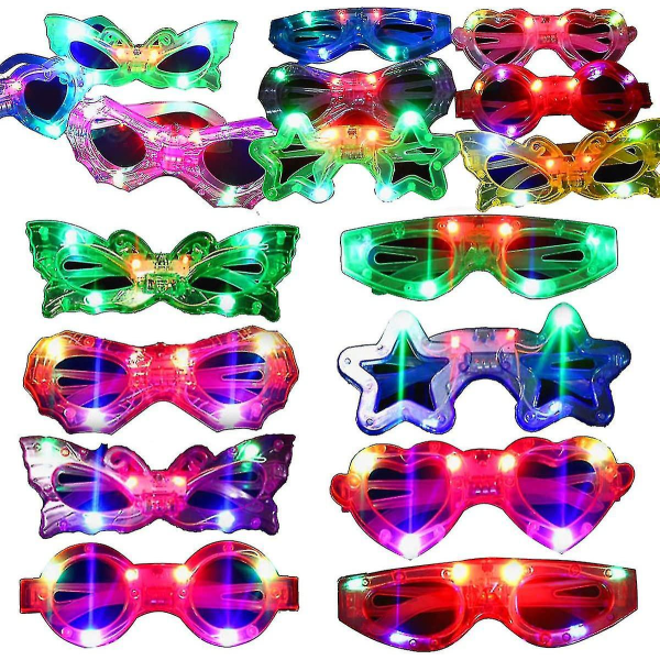 24 pakker Led-briller for barn Glow In The Dark Festrekvisita Favor,6 Led 6 Shapes Briller Blinkende Plast Light Up Glassleker Bulk 3 Utskiftbar flaggermus