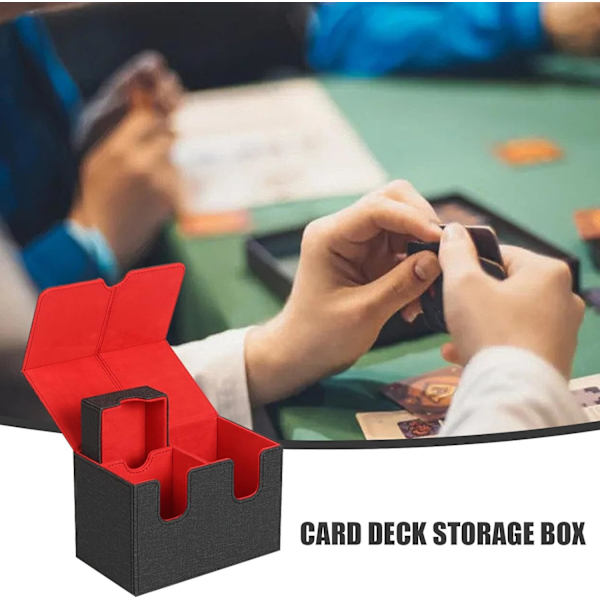 Samlekortsspilæske, Kortspilæsker - PU Læder Kortspil Opbevaringsæske med Magnetisk Lukning, U-formet Slot Solid Konstruktion Bridge Box Black Red