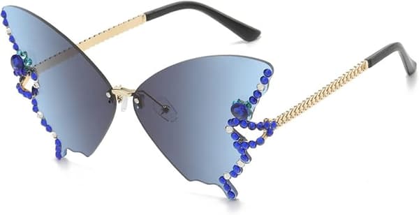 Diamant Sommerfugl Solbriller Kvinner Vintage Rammeløse Solbriller Glitrende UV-beskyttelse Briller Solbriller Blue