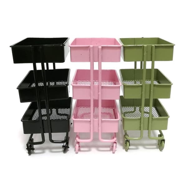 Dukkehus Møbler Tilbehør Rullende Utility Cart Rack Mini Scene Model Pink