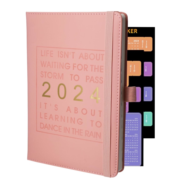 2024 365-dagars dagsplanerare, A5-dagbok, en sida per dag, 160 ark/320 sidor, rosa