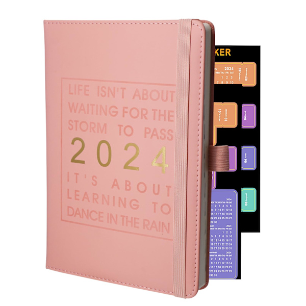 2024 365-dages daglig planlægger, A5-dagbog, én side pr. dag, 160 ark/320 sider, pink